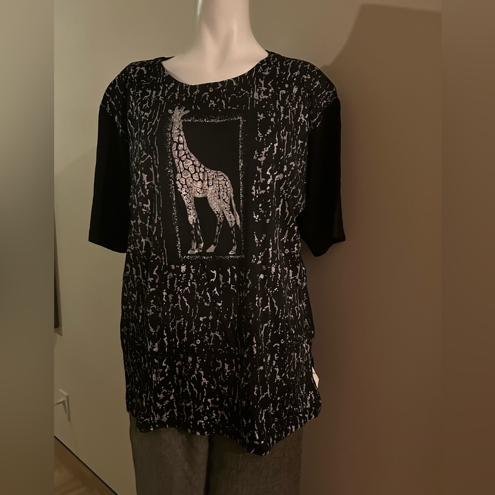 Black and Silver Giraffe Print T-Shirt